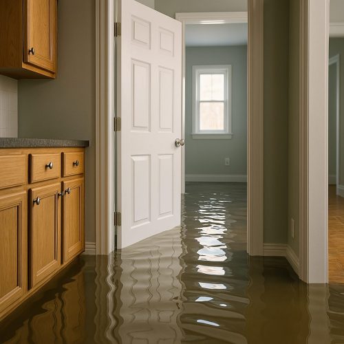 Überschwemmtes Haus - Überschwemmung im Haus - Wasserrohrbruch geplatzt - Sanitär Notdienst Fabeos